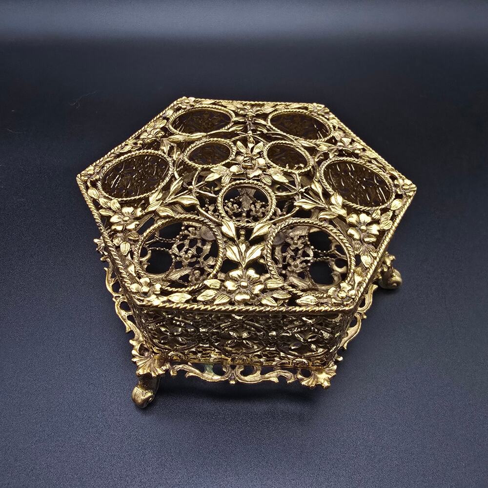 Vintage Gold Tone Filigree Lipstick Ornate Holder Vanity Dresser